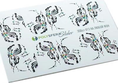 Слайдеры Слайдер дизайн для ногтей Объем и стразы Черные 013