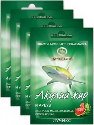 Освежающая эластин коллагеновая маска для лица. Акулий жир и Арбуз. Набор 4 шт. по 12 мл / лучикс – фото 1