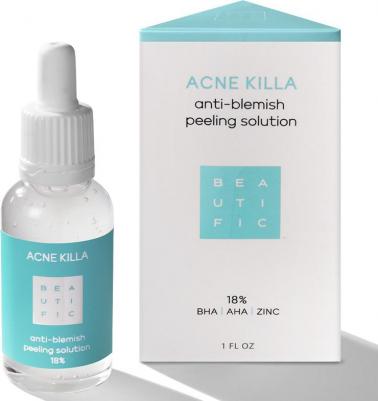 Пилинг для лица от акне и постакне кислотный гликолевый ACNE KILLA, пилинг от пигментации салициловый, 18% AHA- и BHA- кислот, 30 мл – фото 7