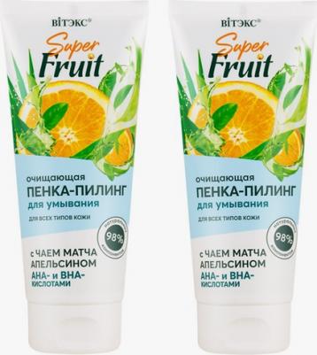 Пенка-Пилинг Очищающая для умывания Super Fruit, с чаем Матча, апельсином, Aha и Bha кислотами, 200 мл, 3 шт – фото 1