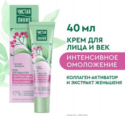 Крем-омоложение для лица и век с коллагеном-активатором и экстрактом женьшеня, 40 мл – фото 2