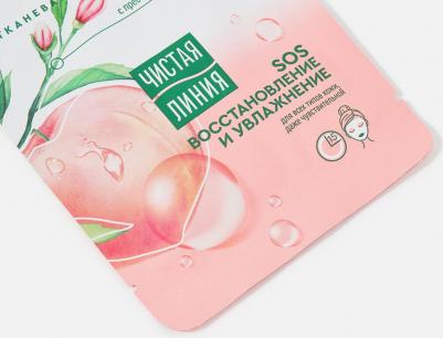 тканевая маска для лица SOS восстановление и увлажнение с экстрактами персика и зеленого чая, 15 г, 15 мл – фото 1