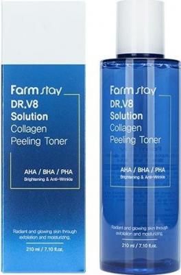 Обновляющий укрепляющий тонер с коллагеном и AHA/BHA/PHA кислотами, 210мл, DR.V8 Solution Collagen Peeling Toner, 210ml – фото 1