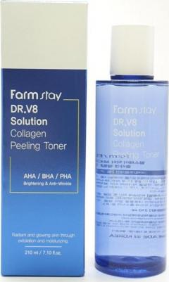 Обновляющий укрепляющий тонер с коллагеном и AHA/BHA/PHA кислотами, 210мл, DR.V8 Solution Collagen Peeling Toner, 210ml – фото 2