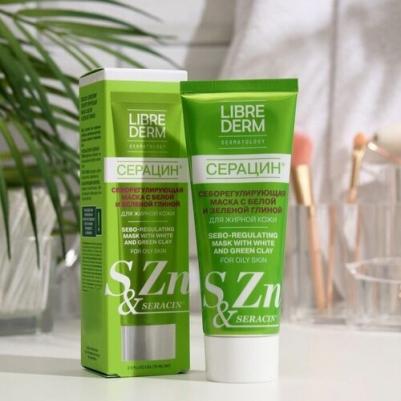 Серацин маска себорегулирующая для жирной кожи с Белой и Зеленой глиной 75мл – фото 13