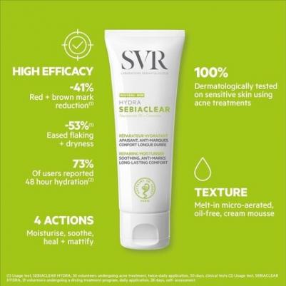 Sebiaclear Hydra Успокаивающий 48-часовой увлажняющий крем для лица для склонной к акне жирной комбинированной кожи, восстанавливающий некомедогенный – фото 9