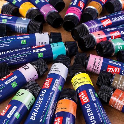 Краски акриловые художественные "металлик" CLASSIC, НАБОР 24 шт., в тубах 12 мл, 191720 – фото 1