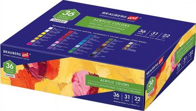 Краски акриловые художественные, набор 36 штук, 31 цвет, в тубах по 22 мл, CLASSIC, 192245