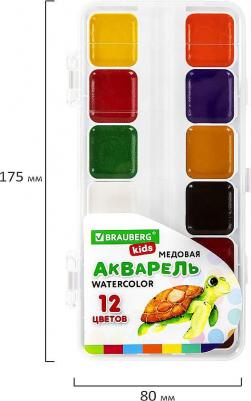 Краски акварельные "Kids", медовые, 12 цветов, квадратные кюветы, пластиковый пенал – фото 1