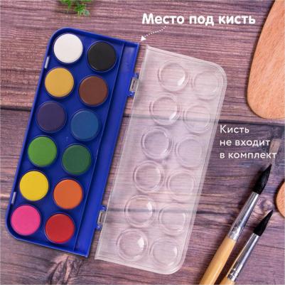 Краски акварельные сухие "PREMIUM" 12 цветов, круглые кюветы 28мм, пластиковый пенал, 191743 – фото 4