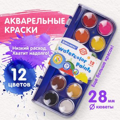 Краски акварельные сухие "PREMIUM" 12 цветов, круглые кюветы 28мм, пластиковый пенал, 191743 – фото 9