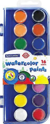Краски акварельные сухие "PREMIUM" 16 цветов, круглые кюветы 23 мм, пенал с европодвесом, 191744 – фото 2