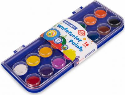 Краски акварельные сухие "PREMIUM" 16 цветов, круглые кюветы 23 мм, пенал с европодвесом, 191744 – фото 4