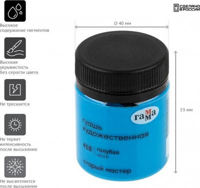 Гуашь художественная "Старый Мастер", голубая, 40 мл – фото 4