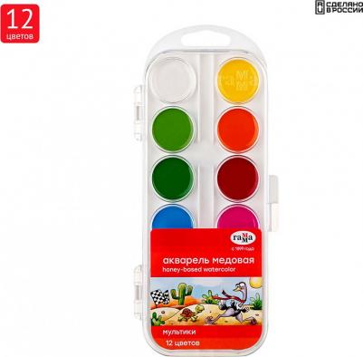 Краски акварельные "Мультики", 12 цв., медовая, без кисти, пластиковый корпус, европодвес, 211046_12 – фото 6