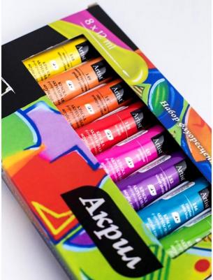 Краски акриловые флуоресцентные, 8 цветов по 12 мл, 612005 – фото 1