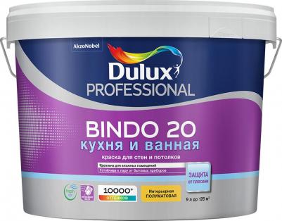 Краска моющаяся Bindo 20 кухня и ванная база BС бесцветная 9 л