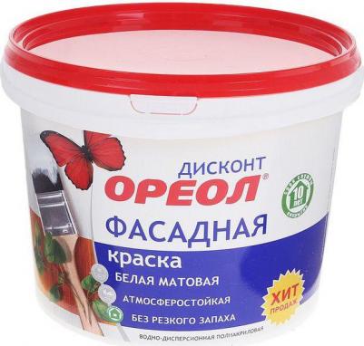 Краска воднодисперсионная, Дисконт, фасадная, матовая, белая, 3 кг – фото 1