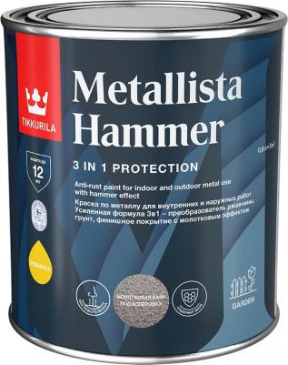 Краска по ржавчине Metallista Hammer серебристая база HС молотковая глянцевая 0,8 л – фото 1
