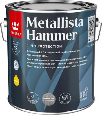 Краска по ржавчине Metallista Hammer серебристая база HС молотковая глянцевая 2,3 л – фото 2
