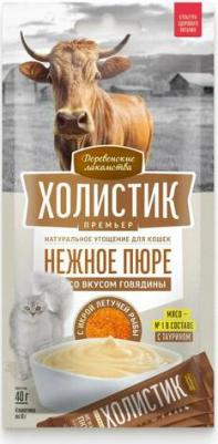 Лакомство для кошек Нежное пюре со вкусом говядины с икрой летучей рыбы, 4х10 г