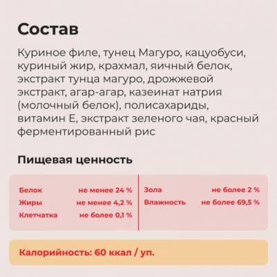 лакомство Churu Bee Запеченные трубочки для кошек Тунец Магуро и запечённое куриное филе 10г * 3шт – фото 10