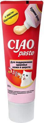 Лакомство Ciao Paste Паста для поддержания здоровья кожи и шерсти для кошек, с куриным филе, 80 гр
