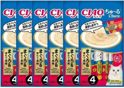 Лакомство-пюре для кошек ЧАО ЧУРУ Желтоперый тунец и гребешок, 14г 4шт, 3 уп – фото 7