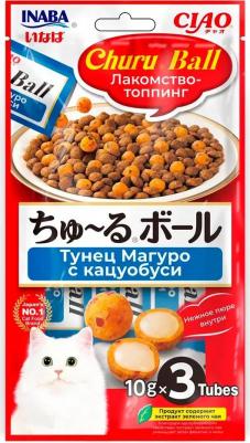 лакомство-топпинг для кошек CIAO CHURU Ball Тунец Магуро с кацуобуси