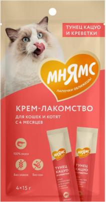 Крем-лакомство для кошек с тунцом Кацуо и креветками 15 г х 4 шт – фото 1