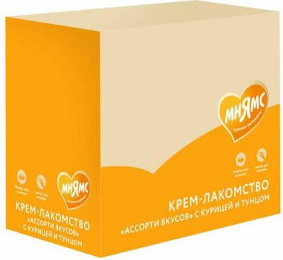Лакомство для кошек и котят с 4 мес. Крем-лакомство Ассорти вкусов с курицей и тунцом 15гх60шт – фото 1