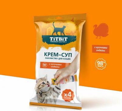 Лакомство для кошек, крем-суп с кусочками индейки, 4 шт по 10 г – фото 1