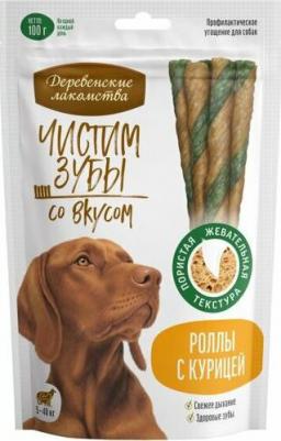 Лакомство для собак Чистим зубы роллы с курицей, 100 г