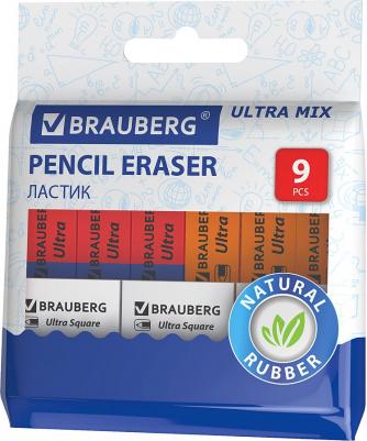 Ластики "Ultra Mix" 9 шт., размер ластика 41х14х8 мм/29х18х8 мм, натуральный каучук, 229604