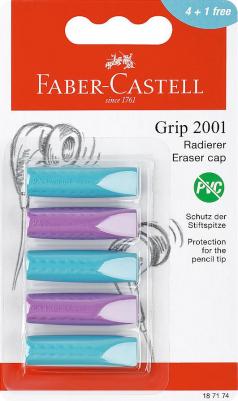 Набор ластиков-колпачков "Grip 2001" 5шт, трехгранные, бирюза-сирень, 90*15*15мм, блистер – фото 1