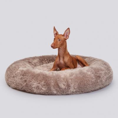 Лежак круглый мех для кошек и собак мелких и средних пород, 85х85х16 см, светло-коричневый