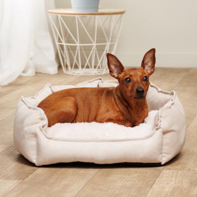 Лежак с искусственным мехом для кошек и собак, 46х46х15 см, бежевый – фото 5