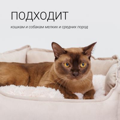 Лежак с искусственным мехом для кошек и собак, 46х46х15 см, бежевый – фото 8