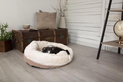 Лежак круглый, плюшевый для собак Ellen коричнево-бежевый 55см – фото 8