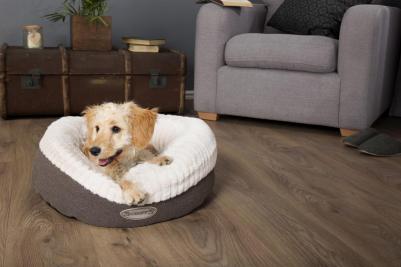 Лежак круглый, плюшевый для собак Ellen коричнево-бежевый 55см – фото 10