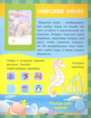 Литвиненко Наталья Н. Морские жители. Сборник развивающих заданий с наклейками. Загадки, пословицы, скороговорки – фото 1