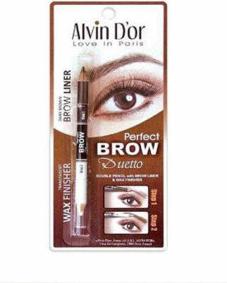 Карандаш для бровей двухсторонний Alvin Do'R Brow Perfect 02 dark brown двойной инструмент включает карандаш и воск для макияжа бровей – фото 1
