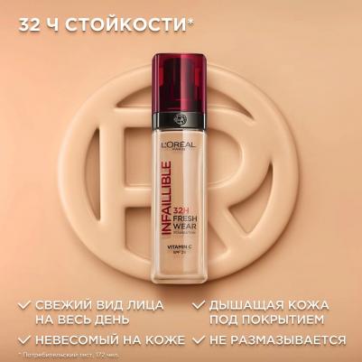 Стойкий матирующий тональный крем "Infaillible”, Оттенок 145, Бежево-розовый, 30 мл – фото 8