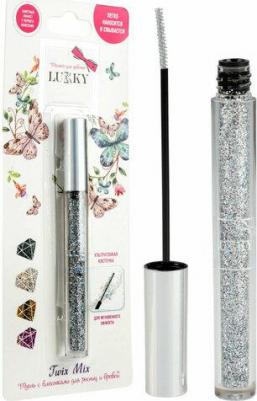 Тушь с блёстками для ресниц и бровей Twix Mix ультратонкая кисточка, цвет серебряный с блестками, 2 гр