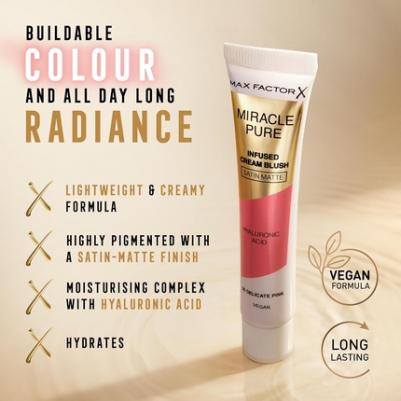 Кремовые румяна Miracle Pure Cream Blush Matte Delicate Pink с гиалуроновой кислотой и скваленом Легкая кремовая текстура Сияние на весь день Свежая – фото 1