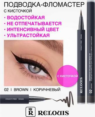 Подводка-фломастер для глаз водостойкая с кисточкой коричневая – фото 2