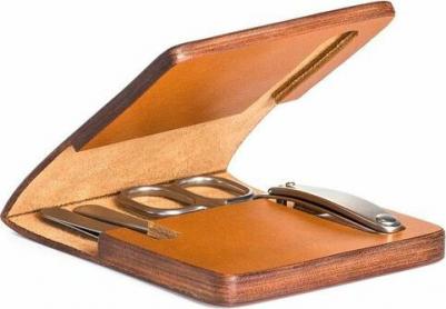 Маникюрный набор, чехол из натуральной коричневой кожи