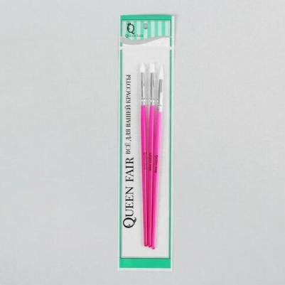 Силиконовые кисти для наращивания и дизайна ногтей, 3 шт, 18 см, цвет розовый – фото 1