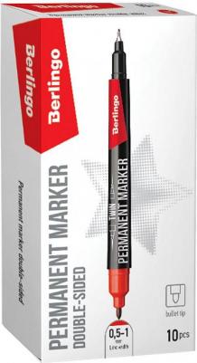 Маркер перманентный двусторонний красный, пулевидный, 0,5-1 мм – фото 2