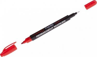 Маркер перманентный двусторонний красный, пулевидный, 0,5-1 мм